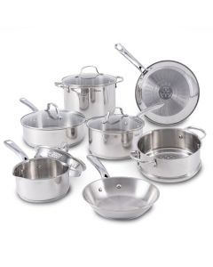 T-fal - Juego de utensilios de cocina de acero inoxidable, 11 piezas, inducción, apto para horno 500 F, juego de cocina con sartenes, cacerolas, sartén, horno holandés, vapor, ollas y sartenes, apto