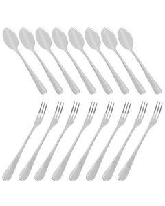 Juego de 16 cucharadas de espresso demitasse (4 pulgadas) y tenedores de acero inoxidable (4,8 pulgadas), mini cucharas de café DaKuan y tenedores para tartas para postres, té y aperitivos