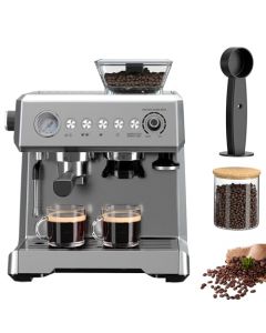 OCCULO Máquina de Café, Máquina espresso con molinill, cafetera italiana semiautomática de 20 Bares, Cafetera para Espresso con Depósito de Agua Extraíble de 2 Litros, para capuchino, latte, 1350 W