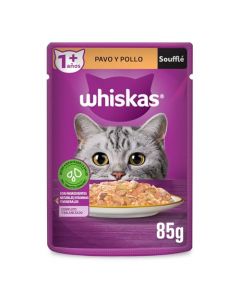 Whiskas Alimento Húmedo para Gatos Adultos, Sabor Soufflé Pavo y Pollo 85g c/u. Paquete de 24 Unidades